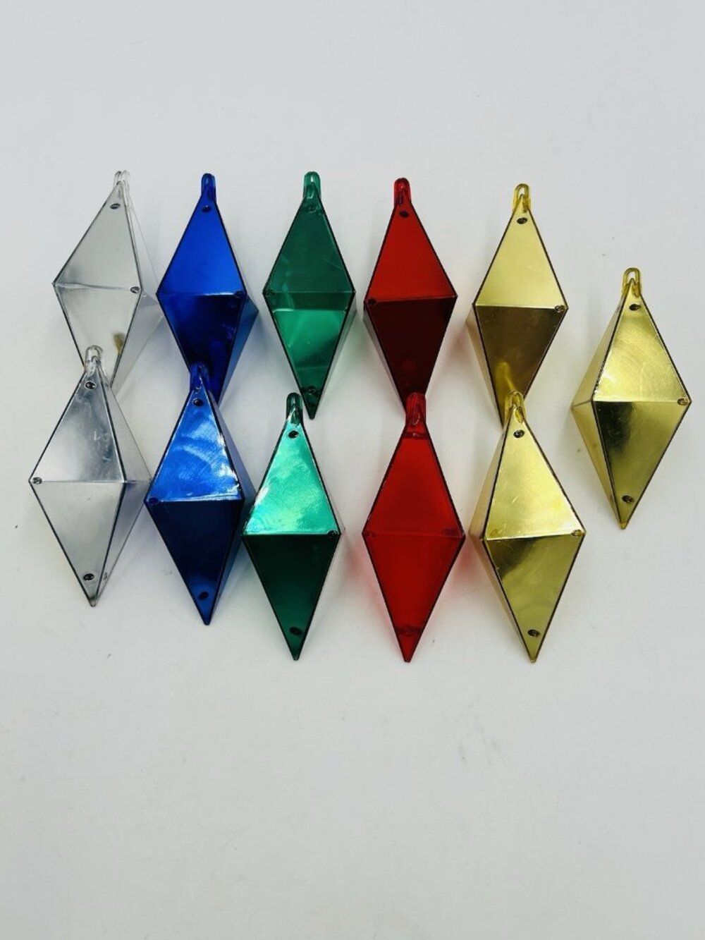 Jewel Brite Diamond Diorama 4" Plastic Christmas Ornaments SET OF 11 Vintage